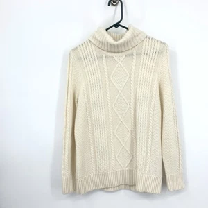 LL Bean Women Size Large Petite LP Sweater Turtleneck Top Merino Wool Knit Cream - Picture 1 of 9