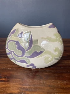 Vaso ceramica norca vintage avorio viola e verde floreale ninfea ceramica MCM - Foto 1 di 14