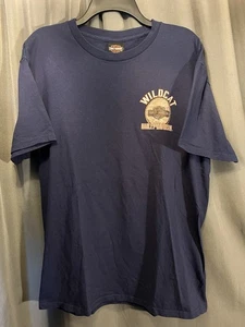 Harley Davidson Motorcycles Wildcat London Kentucky Wood Blue Shirt Size Large - Picture 1 of 5