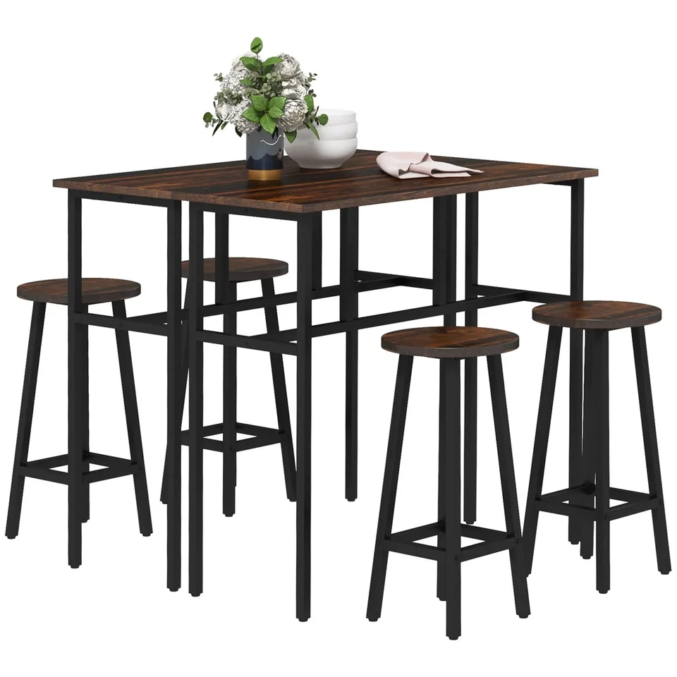 6-Piece Bar Table Set 2 Breakfast Tables 4 Stools Chairs Counter Height Dining - Image 1 of 1