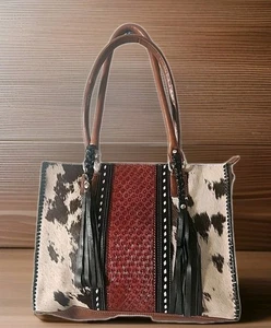 One Of A Kind Genuine Cowhide Leather Tote Bag  Brown Handbag Western Hair  Hide - Bild 1 von 12