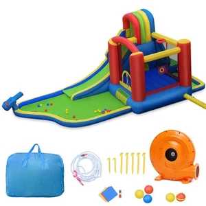 BOUNTECH Inflatable Kid Bounce House Slide Climbing Splash Pool Castle w/ Blower - Picture 1 of 6