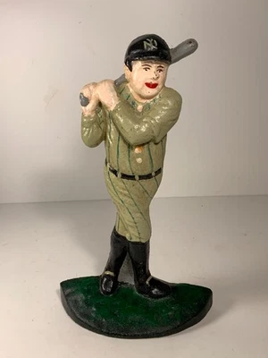 Vintage Cast Iron Babe Ruth Baseball Player Door Stop 9 in. - Image 1 of 4