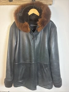 Giacca Marc New York pelle donna taglia XL nera pelliccia di volpe orlo zip intera - Foto 1 di 17