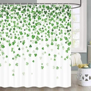 St Patricks Day Shower Curtain, Saint Patricks Shower Curtain Green Shamrock ... - Picture 1 of 10