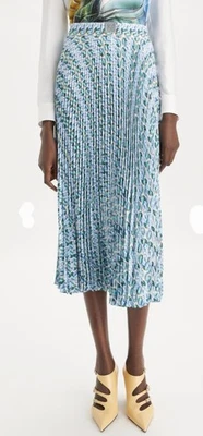 Falda de Viscosa Plisada Tory Burch Azul Vidrio Cisne Allower Talla 8 Foto 1 de 4