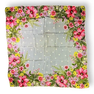 Large Floral Silk Scarf Hand Rolled Hem Pink and Grey Carol Stanley Vintage - Picture 1 of 8