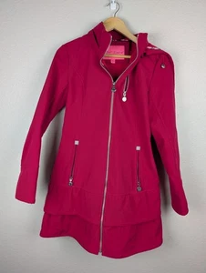 Betsey Johnson Jacke Damen Medium Rosa Kapuze Softshell Rüschensaum Reißverschluss Mb - Bild 1 von 10