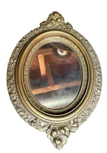 Antique 19th Century Gold Gesso Oval Wall Mirror Baroque - 12x15 - Picture 1 of 9