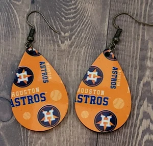 Houston Astros Baseball inspiriert Träne Holz Ohrhänger - Bild 1 von 1