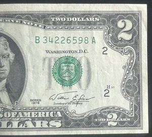 (VINTAGE!) 2 $ New York Vintage alte Währung Seriennummer B34226598A Serie 1976 - Bild 1 von 3