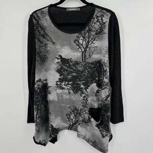 Alembika Tunic Sweater Womens Large Asymmetric Hem Art Print Pocket Pullover Top - Picture 1 of 9