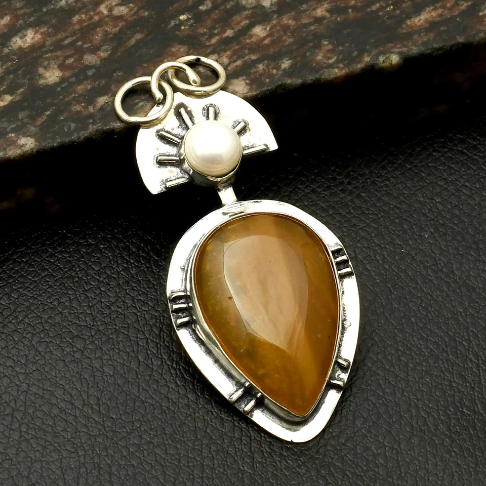 Colgante étnico hecho a mano con piedras preciosas de ónix amarillo joyería regalo 2,8" AP-40044 Foto 1 de 1