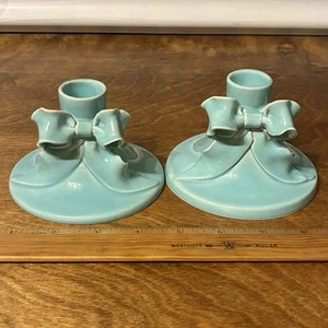 Kerzenständer unmarkiert Aqua Schleife Keramik Pottery Türkis Blau Vintage - Bild 1 von 14