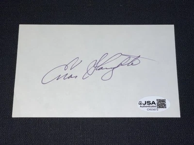 Enos Slaughter Signed 3x5 Index Card JSA COA Cardinals Yankees - Image 1 of 2
