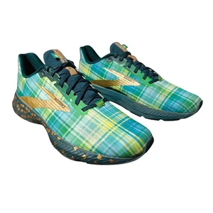 Brooks Launch GTS8 Run Lucky Running Shoes Green Plaid 1103581D326 Mens Size 9.5 - Picture 1 of 14