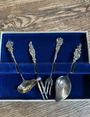 Mini utensílios de servir Reed And Barton Silverplate conjunto de 4 na caixa - Imagem 1 de 4