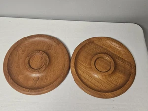 2 MCM Danish Modern Kalmar 12" Teak Holz Runde Chip Dip Käsetablett Platten - Bild 1 von 5