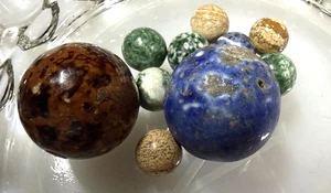 2 Antique Large 1.5/16 Inches Vintage German Brown & Blue Bennington Marble Plus - Picture 1 of 13