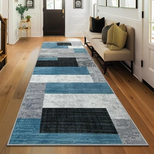 Indoor Runner Rug, Washable Runner Rug with Backing, Modern Geometric Patchwo... - Picture 1 of 9