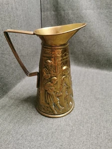 Vintage brass/Metal Embossed Scene Pitcher, Made In England 8" - Picture 1 of 14