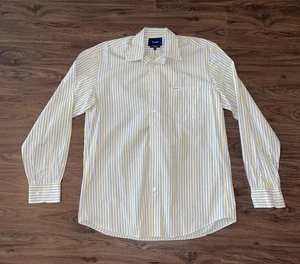 Faconnable Dress Shirt Mens Medium Yellow Blue Stripe Classique Long Sleeve - Picture 1 of 7