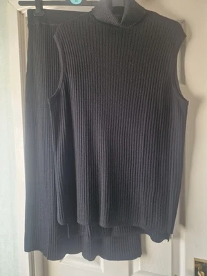 UNIQLO   RIBBED TWO PIECE SKIRT/TOP BLACK SIZE 12-16 ELASTICATED WAISTBAND - Image 1 of 4