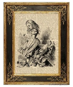 Alicia en el País de las Maravillas estampado artístico en página de libro vintage libro de cuentos molesto jurado - Imagen 1 de 3