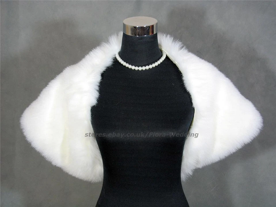 IVORY/BLACK FAUX FUR CAPELET WRAP/SHRUG BOLERO/STOLE,RB