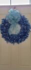 Wreath Xmas blue county vintage farmhouse bling festive holiday mesh handmade