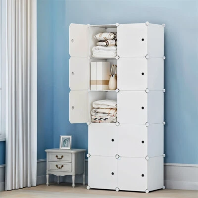 Interlocking 10 Cubes Storage Cabinet Closet Wardrobe Multipurpose Organizer - Image 1 of 4