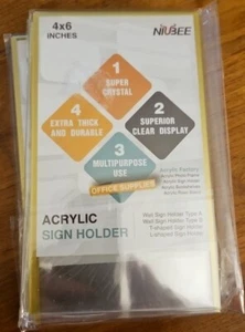 Niubee Acrylic Sign Holder Multi-purpose Clear DispPhoto Frame 4" x 6 " Set Of 4 - Picture 1 of 2