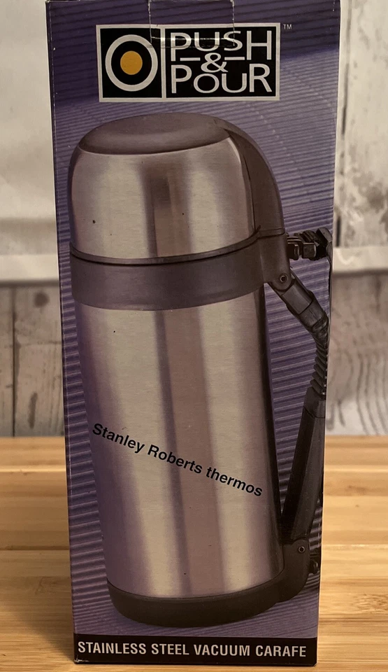 Stainless Steel Insulated Push & Pour Thermos 1 Liter Vacuum Carafe Hot or Cold