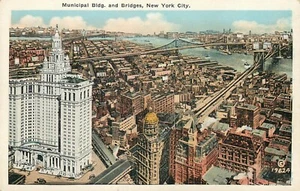 Postal Puentes de Nueva York Edificio Municipal Vista de Pájaro Sin Publicar - Imagen 1 de 2