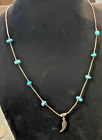 Vintage Navajo Turquoise Liquid Sterling Bead Feather Necklace 16" --373.24