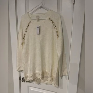 Suéter Ellis 3/XL Chico's $109 adornado con encaje nuevo con etiquetas - Imagen 1 de 9