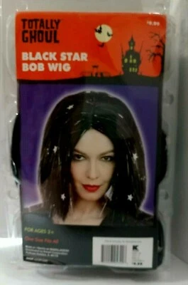 Black Hair with Silver Stars Bob Wig Halloween Costume Cosplay New Totally Ghoul - Image 1 of 4