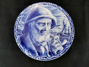 Blue & White Delft Fisherman 9.75" Wall Plate Boch Freres La Louviere Belgium - Picture 1 of 7