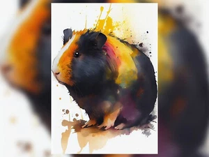 Meerschweinchen Porträt, Druck von Original Aquarell Gemälde 5"x7" - Bild 1 von 7