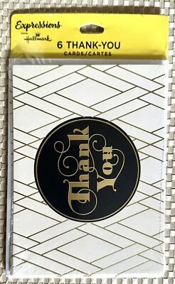 NEW HALLMARK THANK YOU CARDS 6 PACK ART DECO EXPRESSIONS BLANK INSIDE - Image 1 of 2