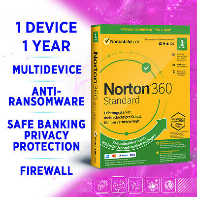 Norton 360 Standard 2022 Multidevice 1 Gerät 1 Jahr VPN Backup SafeCam (EU Only) • 6.89€