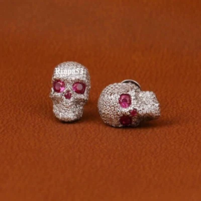 Julio Cumpleaños Mes Calavera Forma Laboratorio Creado Diamante Simular Pendiente Mujeres 925 SS Foto 1 de 4