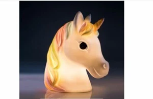 Unicorn Head LED Light Table Lamp With Pastel Rainbow Mane & Golden Yellow Horn - Picture 1 of 12