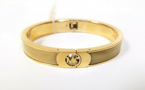 NUOVO BRACCIALE MICHAEL KORS TONO ORO FULTON LOGO CORNO CERNIERA SMALTO MKJ3527
