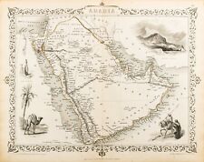1851 ARABIA ARABIAN PENINSULA OMAN ORIGINAL TALLIS RAPKIN MAP 11x14 WM67