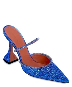 Amina Muaddi Women's Blue 100mm Gilda Crystal Embellished Glitter 36 - Picture 1 of 6