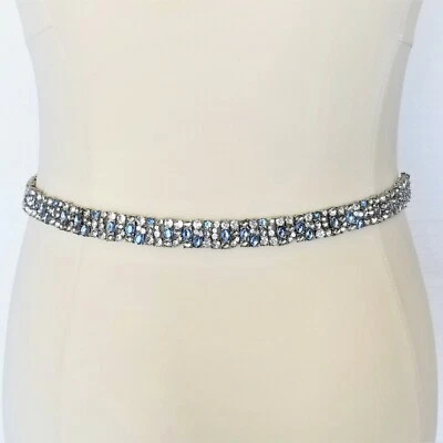 Vintage Womens Belt Faceted Rhinestones Blue Clear Stones Adjustable Length - Image 1 of 4