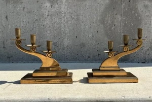 Antique 1920/1930s Art Deco Brass Or Bronze Candle Holders. Marked - Picture 1 of 14