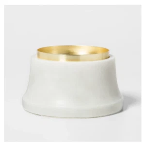 Echter Marmor Stumpenkerzenhalter - Weiß/Gold 5" Breite x 2,3/4" Höhe - Schwelle - Bild 1 von 4