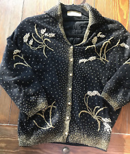LYLE & SCOTT Cashmere Beaded Cardigan Sweater Black Gold Amazing + Super RARE!